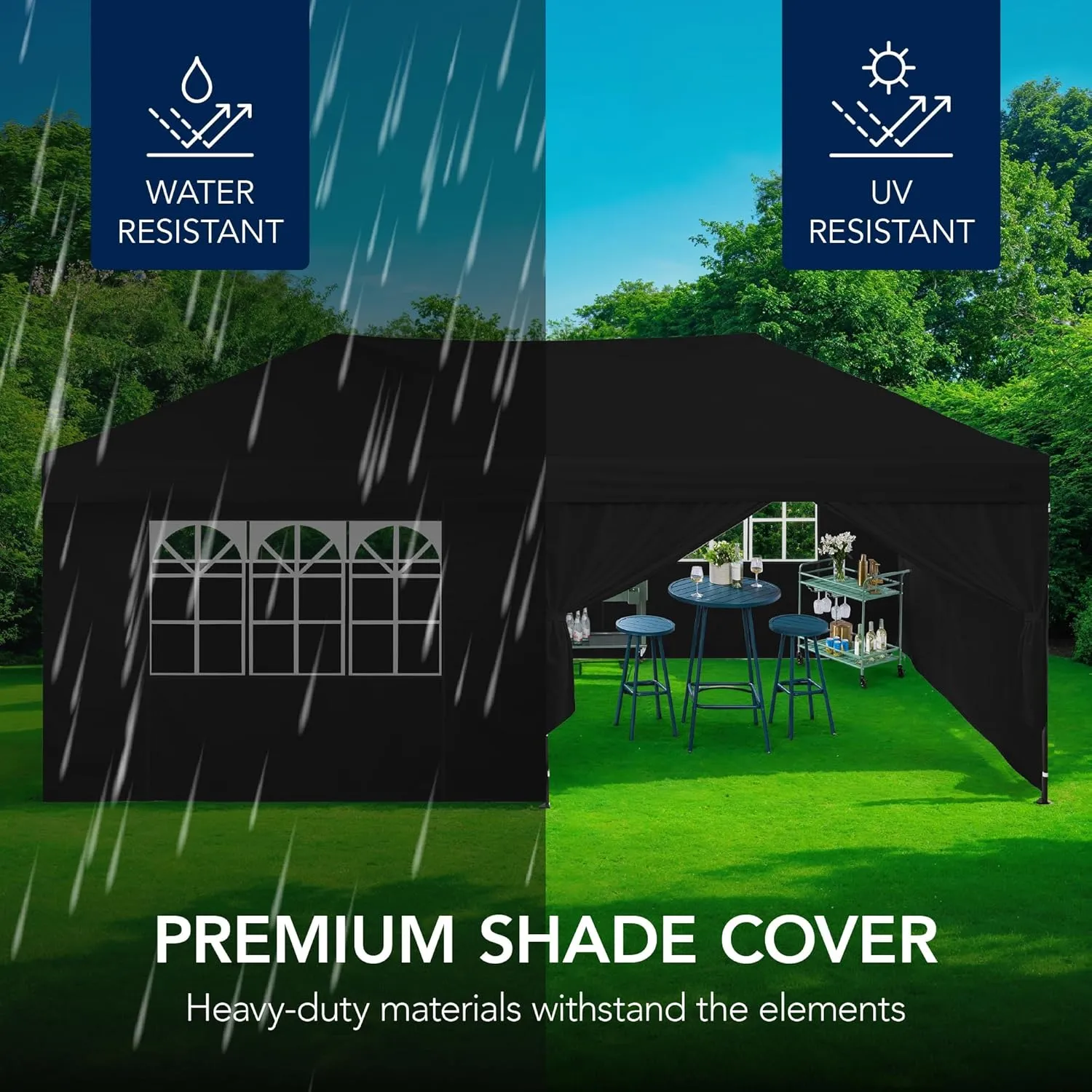 Best Choice Products 10x20 Party Tent, Heavy Duty Waterproof Large Outdoor Event Easy Pop Up Canopy Shelter w/Sidewalls, 1-Button Setup, Wheeled Case, Weight Bags - Black