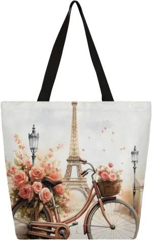 Bike Lighthouse Tower Large Capacity Canvas Tote Bag Stylish Handheld Shoulder Bag Reusable Shopping Bag for Work Travel Beach Trips Shopping