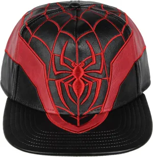 Bioworld Marvel Comics Spider-Man Miles Morales Suit Embroidered Faux Leather Snapback Hat For Men And Women