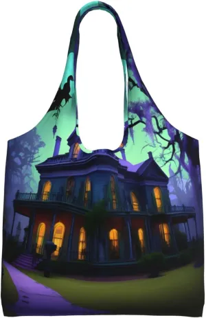 Black Haunted Mansion print Women Shoulder Canvas Tote Handbag Work Bag for Women Lady Casual Tote's Handbag