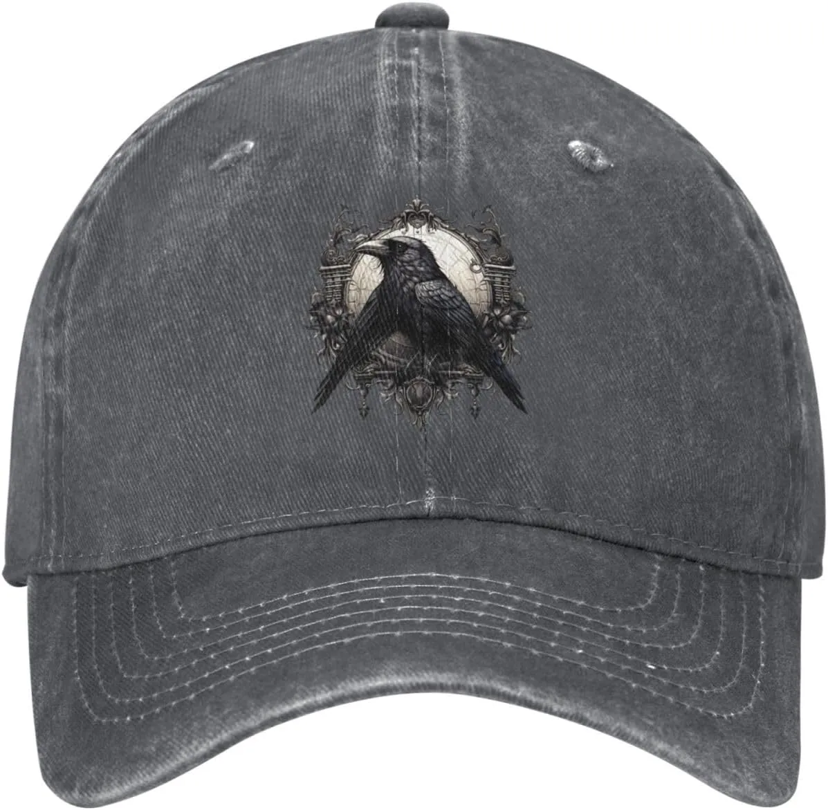 Black Raven Stylish Washed Denim Baseball Cap - Adjustable Unisex Dad Hat Deep Heather