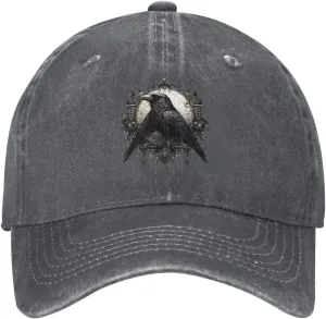 Black Raven Stylish Washed Denim Baseball Cap - Adjustable Unisex Dad Hat Deep Heather