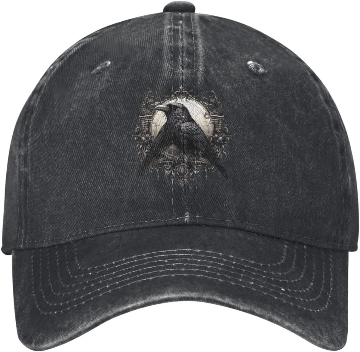 Black Raven Stylish Washed Denim Baseball Cap - Adjustable Unisex Dad Hat