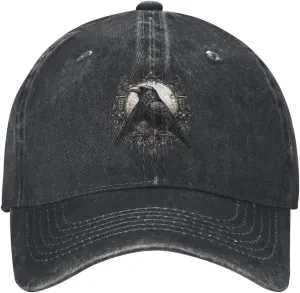 Black Raven Stylish Washed Denim Baseball Cap - Adjustable Unisex Dad Hat