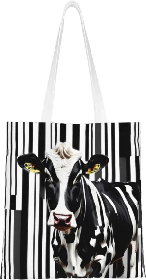 Black White Milk Cow print Canvas Tote Bag for Women,Womens Purse Handbags for Travel Beach Nurse College Gift