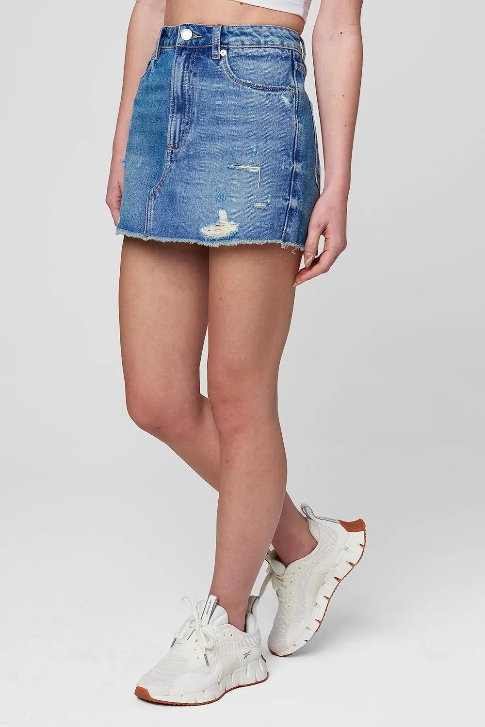 [BLANKNYC] Womens Luxury Clothing Sustainable Denim Distressed Five Pockets Mini Skirt, Comfortable & Stylish