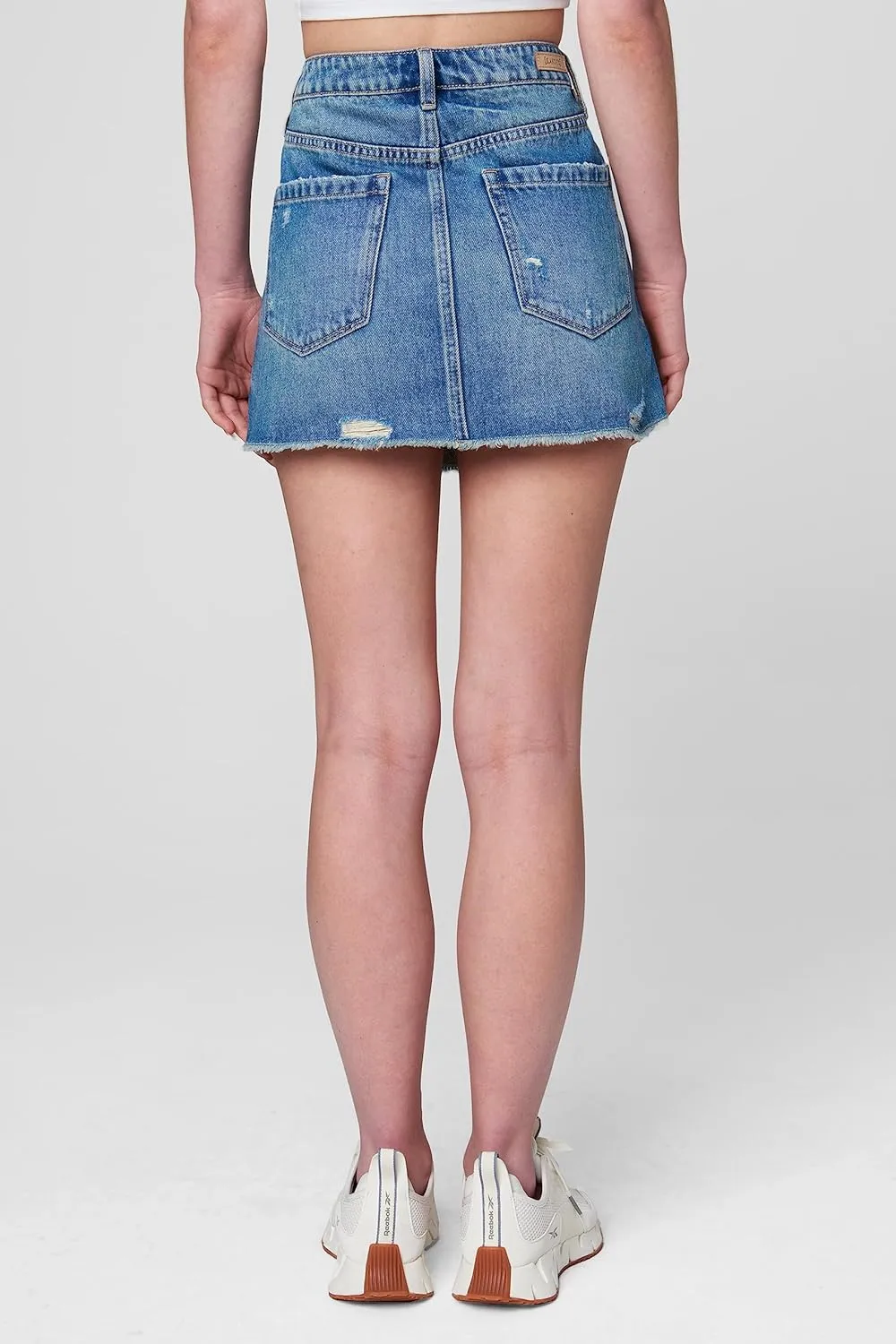 [BLANKNYC] Womens Luxury Clothing Sustainable Denim Distressed Five Pockets Mini Skirt, Comfortable & Stylish