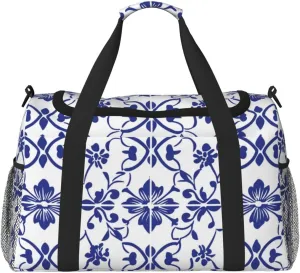 Blue And White Porcelain Chinaware Travel Duffel Bag Tote Bag Sports Gym Bag For Women And Men