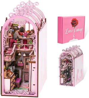 Book Nook Kit DIY Miniature House Crafts Dollhouse Wooden Booknook Building Kit Tiny Pink House Building Sets 3D Book Nook Puzzle for Adults Decorative Shelf Insert