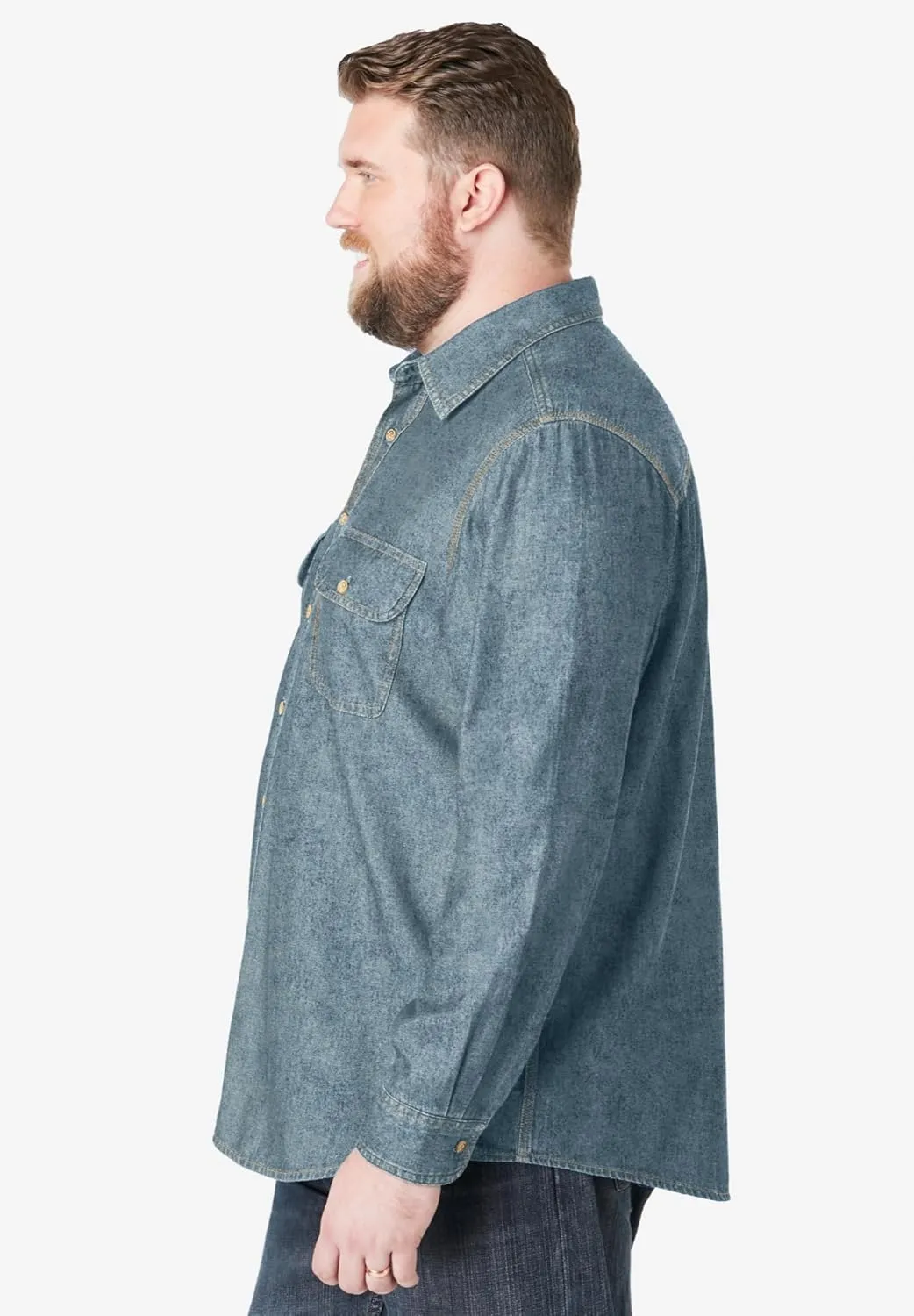 Boulder Creek by Kingsize Men's Big & Tall Long Sleeve Denim and Twill Shirt