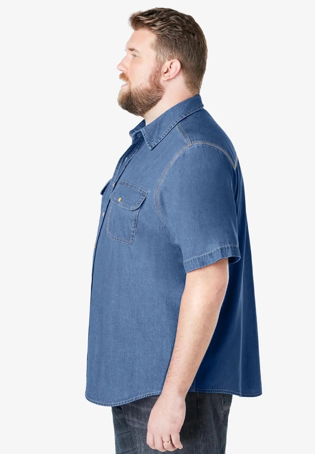 Boulder Creek by Kingsize Men's Big & Tall Short Sleeve Denim and Twill Shirt