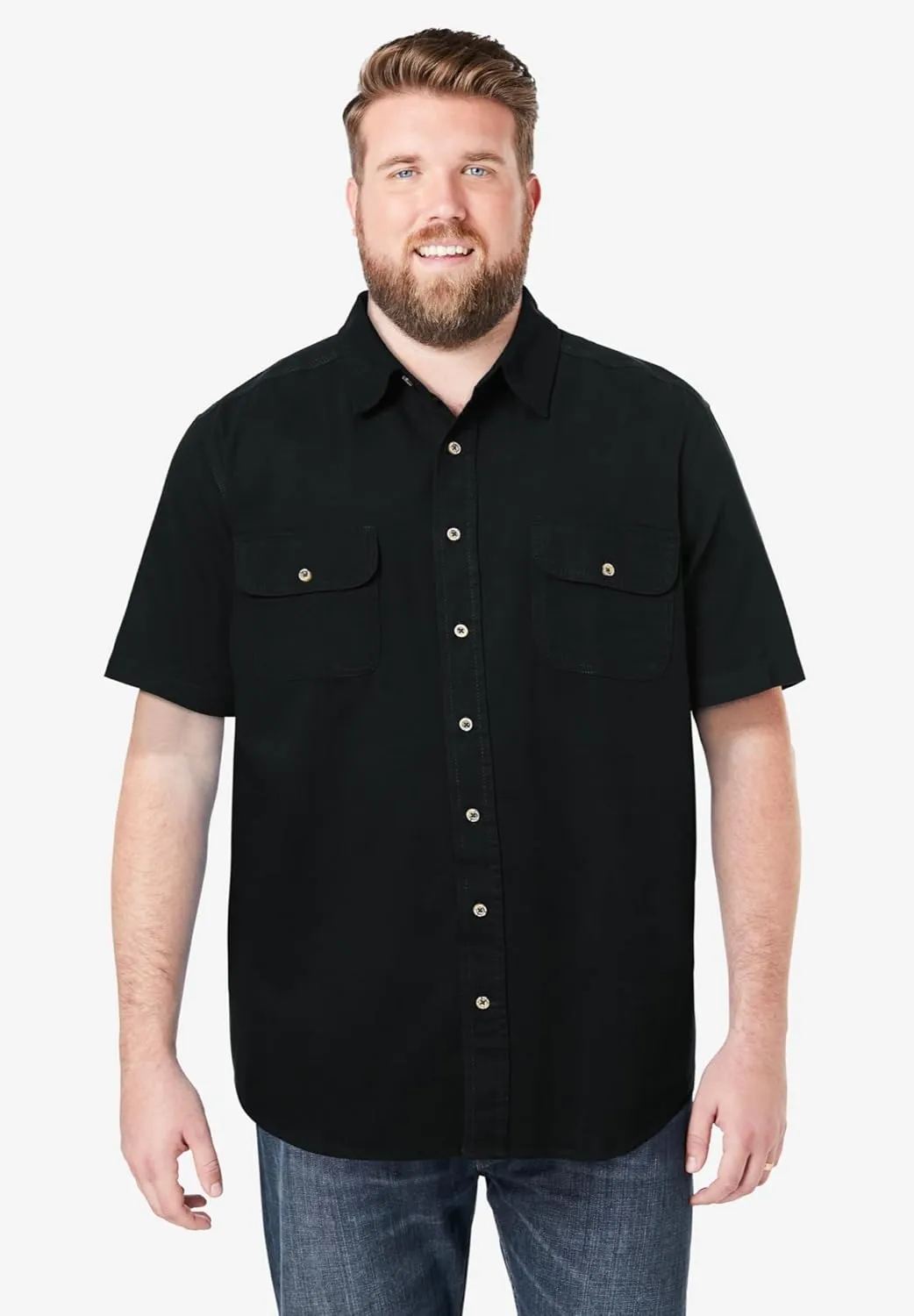 Boulder Creek by Kingsize Men's Big & Tall Short Sleeve Denim and Twill Shirt