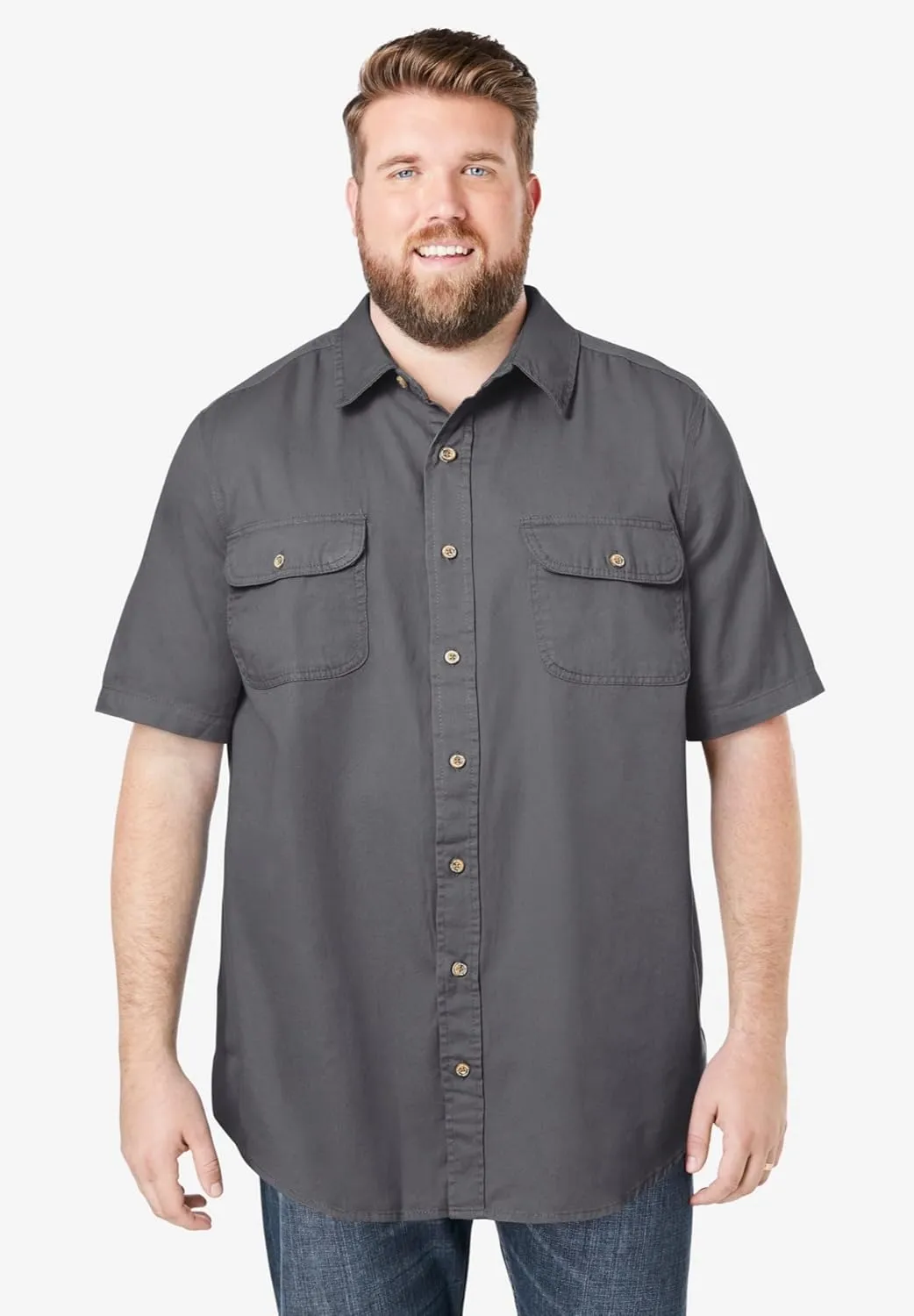 Boulder Creek by Kingsize Men's Big & Tall Short Sleeve Denim and Twill Shirt