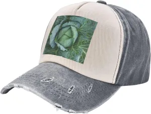 Bright Cabbage Print Golf Cap Washed Distressed Baseball Cap Adjustable Hat with Classic Suitable Hat