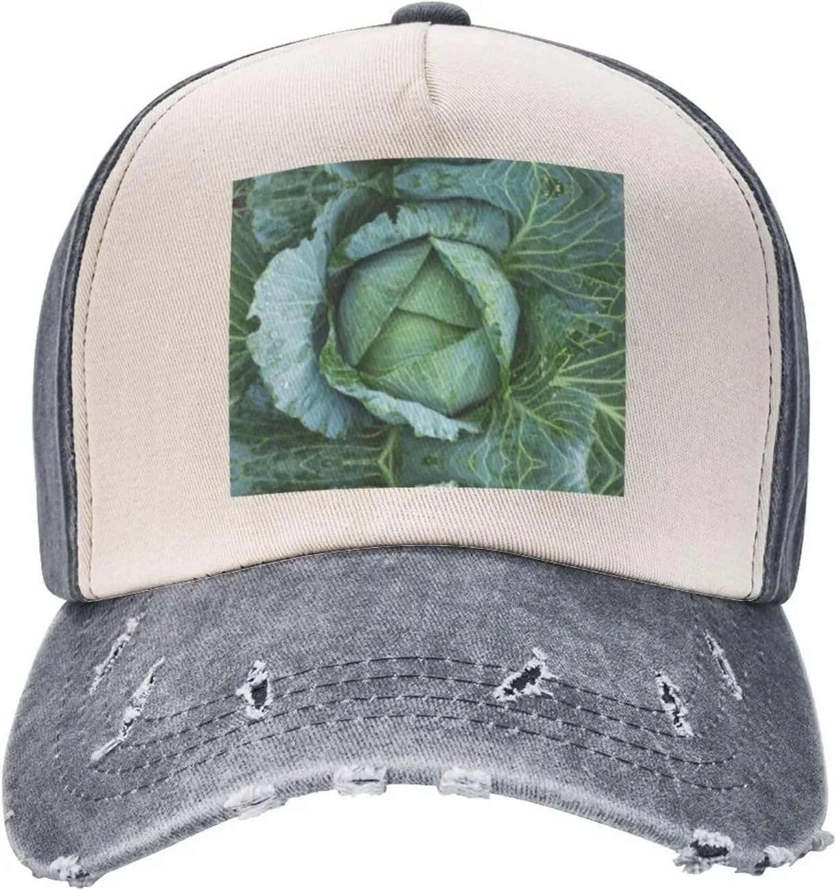 Bright Cabbage Print Golf Cap Washed Distressed Baseball Cap Adjustable Hat with Classic Suitable Hat