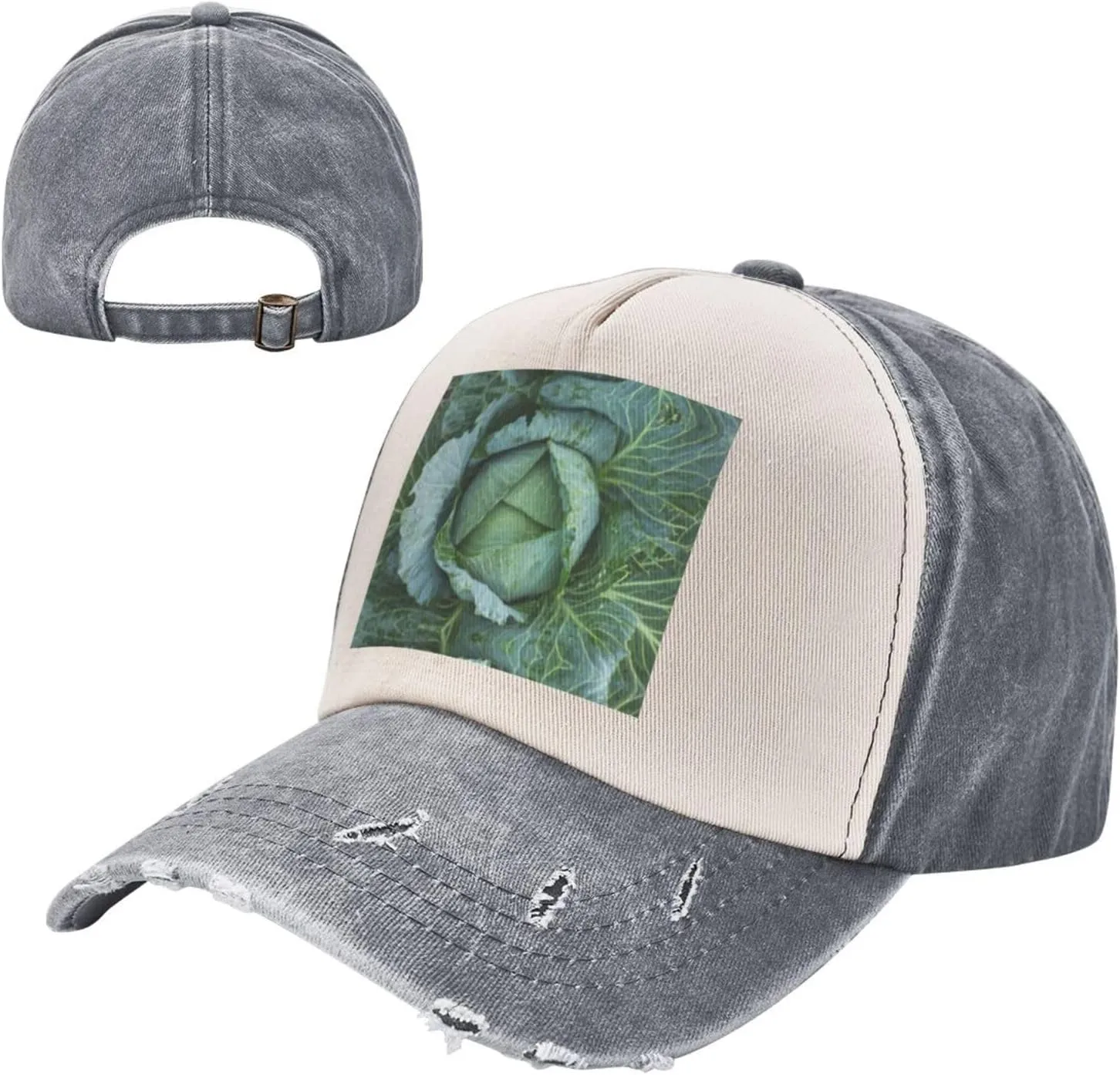 Bright Cabbage Print Golf Cap Washed Distressed Baseball Cap Adjustable Hat with Classic Suitable Hat