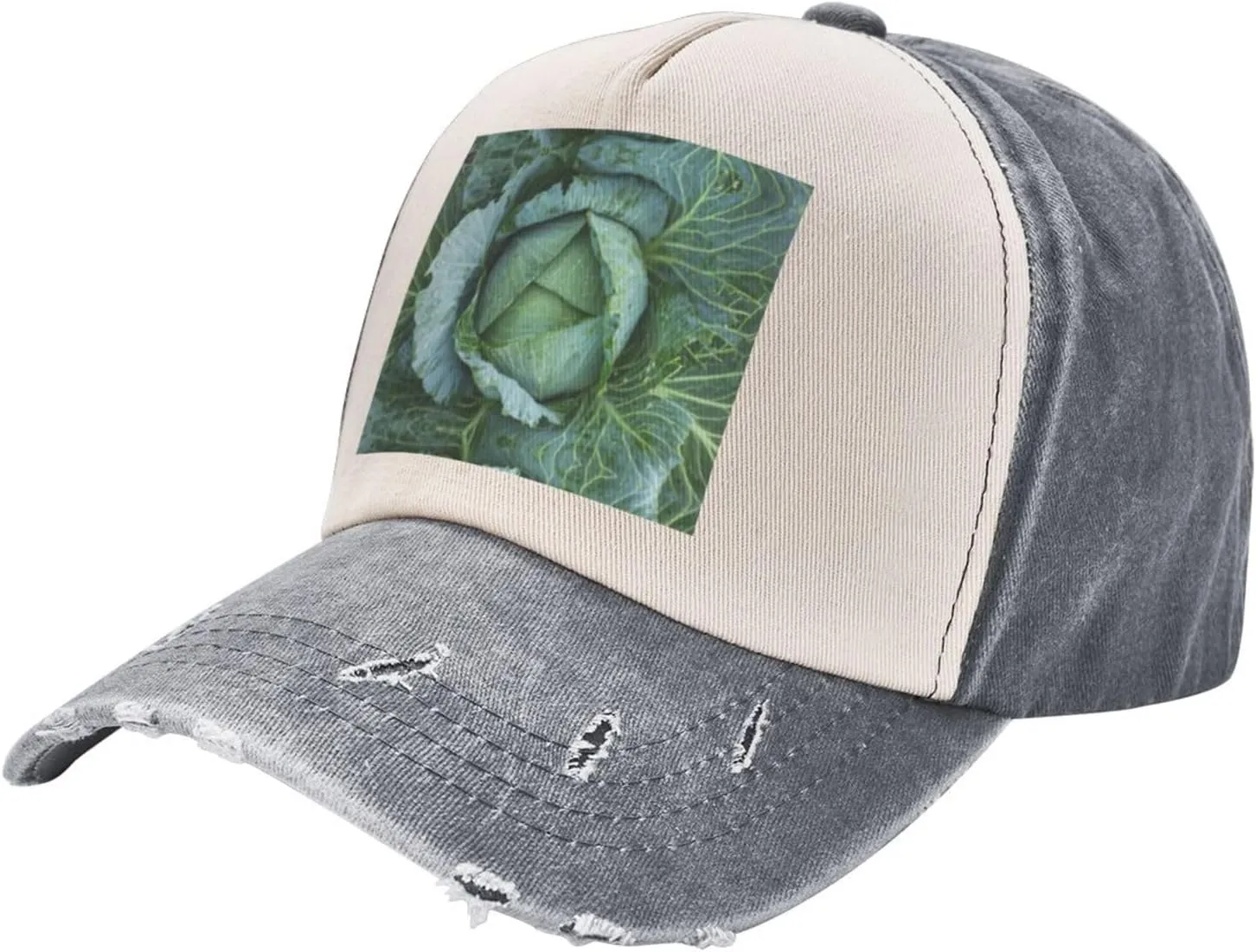 Bright Cabbage Print Golf Cap Washed Distressed Baseball Cap Adjustable Hat with Classic Suitable Hat