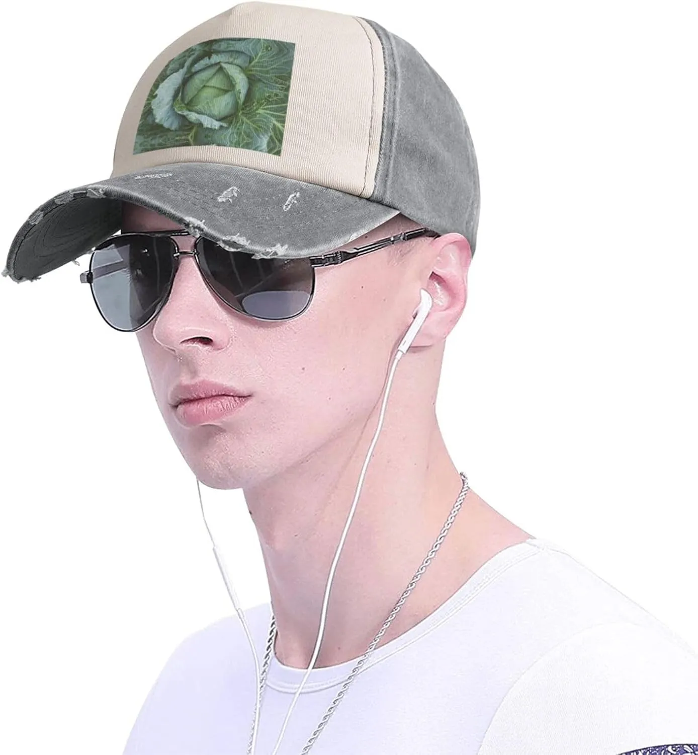 Bright Cabbage Print Golf Cap Washed Distressed Baseball Cap Adjustable Hat with Classic Suitable Hat