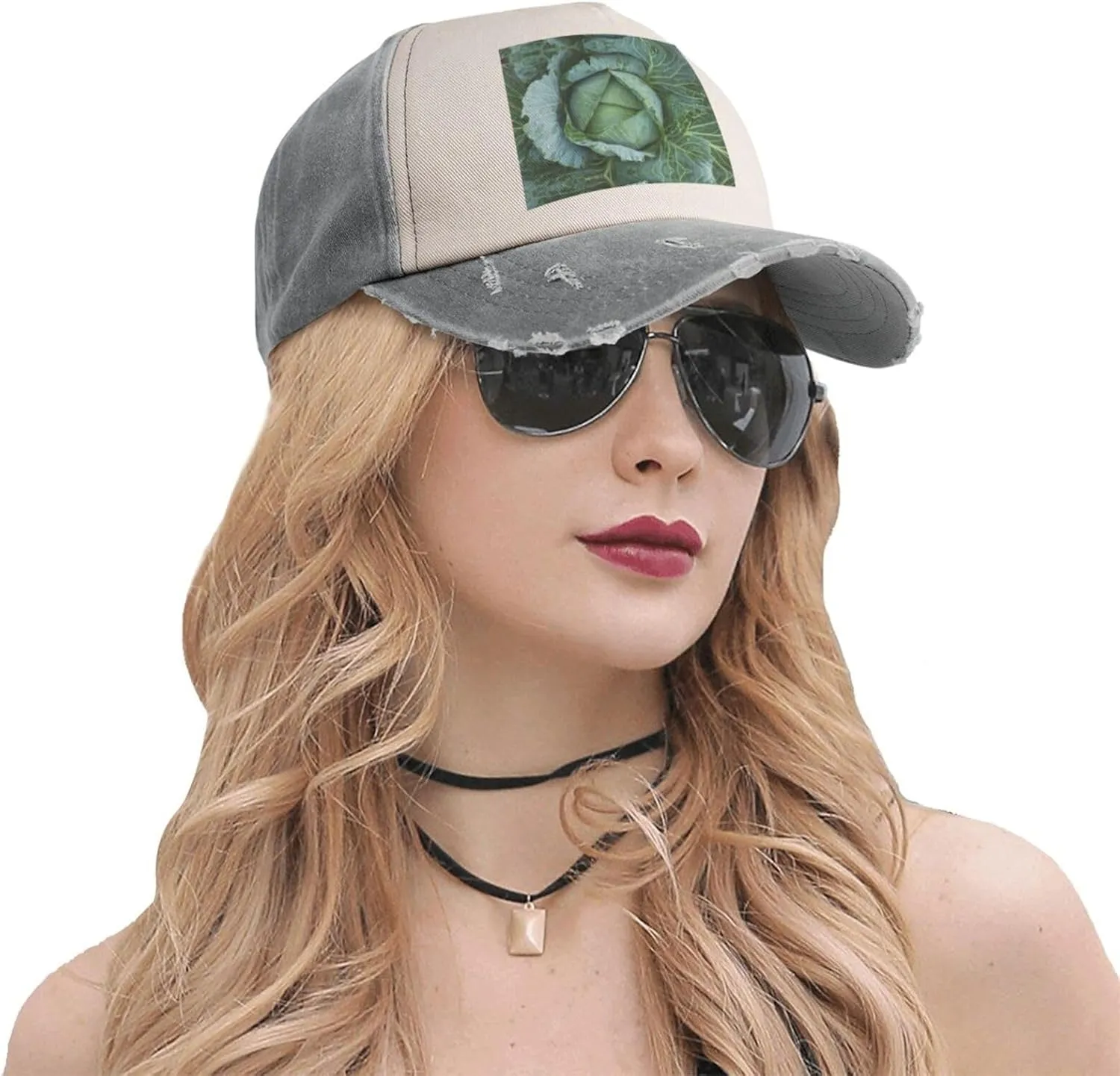 Bright Cabbage Print Golf Cap Washed Distressed Baseball Cap Adjustable Hat with Classic Suitable Hat