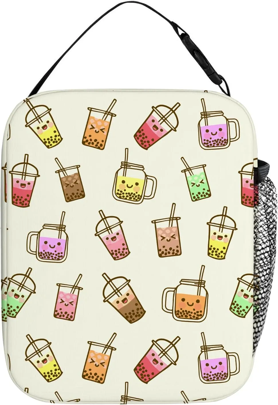Bubble Tea Lunch Bags for Girls Kids, Kawaii Bubble Tea Insulated Lunch Box, Funny Drinks Bubble Pearls Girls Lunch Boxes for School, Leakproof Portable Cooler Lunchbox Tote Handbags