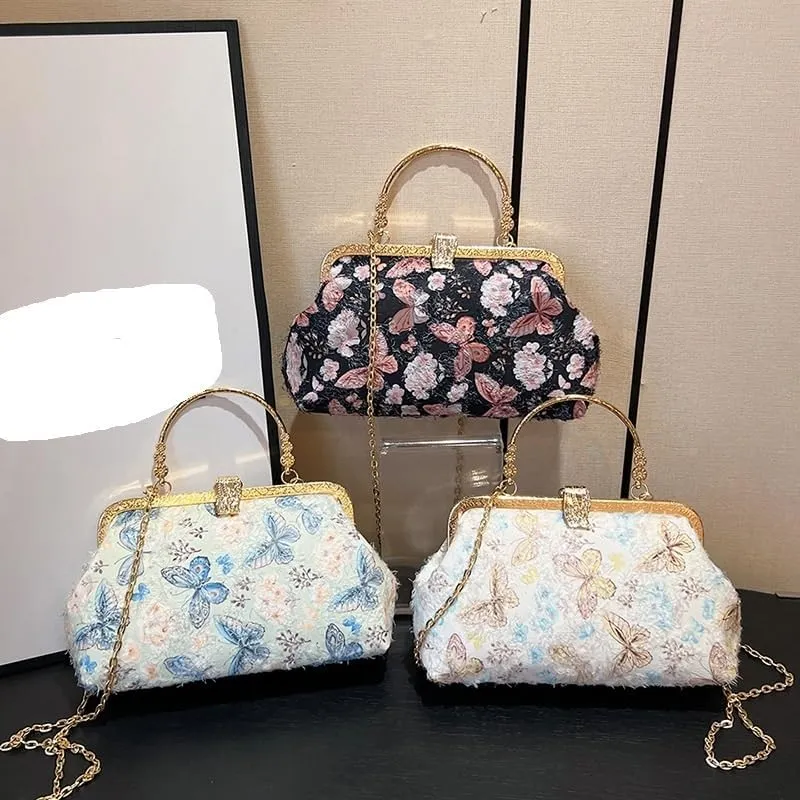 Butterfly Embroidered Cheongsam Chain Shoulder Bag Large Capacity Portable Crossbody Bag