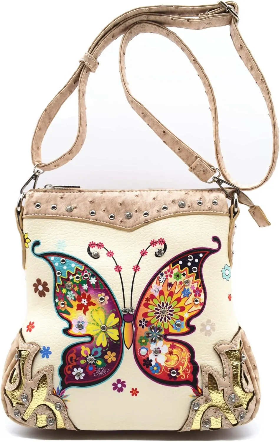 Butterfly Flower Springtime Purse Women Clutch Western CCW Rhinestone Crossbody Handbags With Mini Wallet