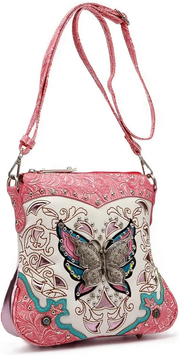 Butterfly Flower Springtime Purse Women Clutch Western CCW Rhinestone Crossbody Handbags With Mini Wallet