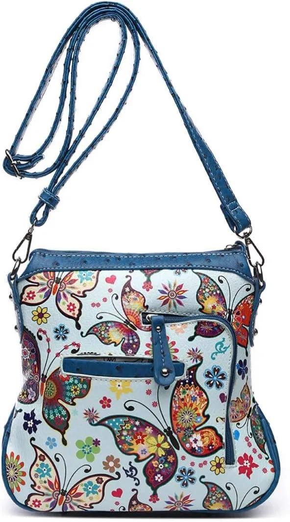 Butterfly Flower Springtime Purse Women Clutch Western CCW Rhinestone Crossbody Handbags With Mini Wallet