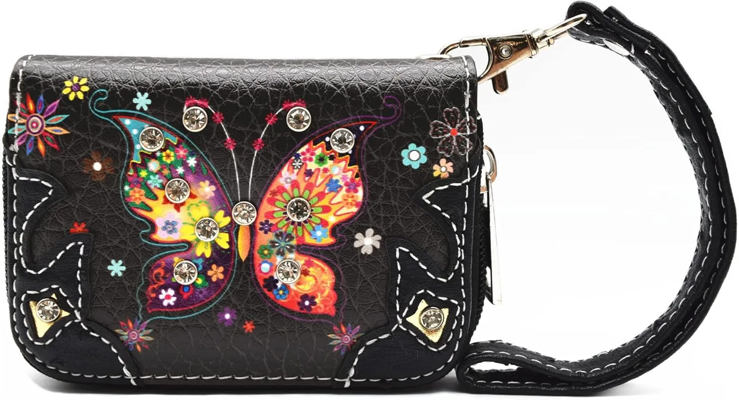 Butterfly Flower Springtime Purse Women Clutch Western CCW Rhinestone Crossbody Handbags With Mini Wallet