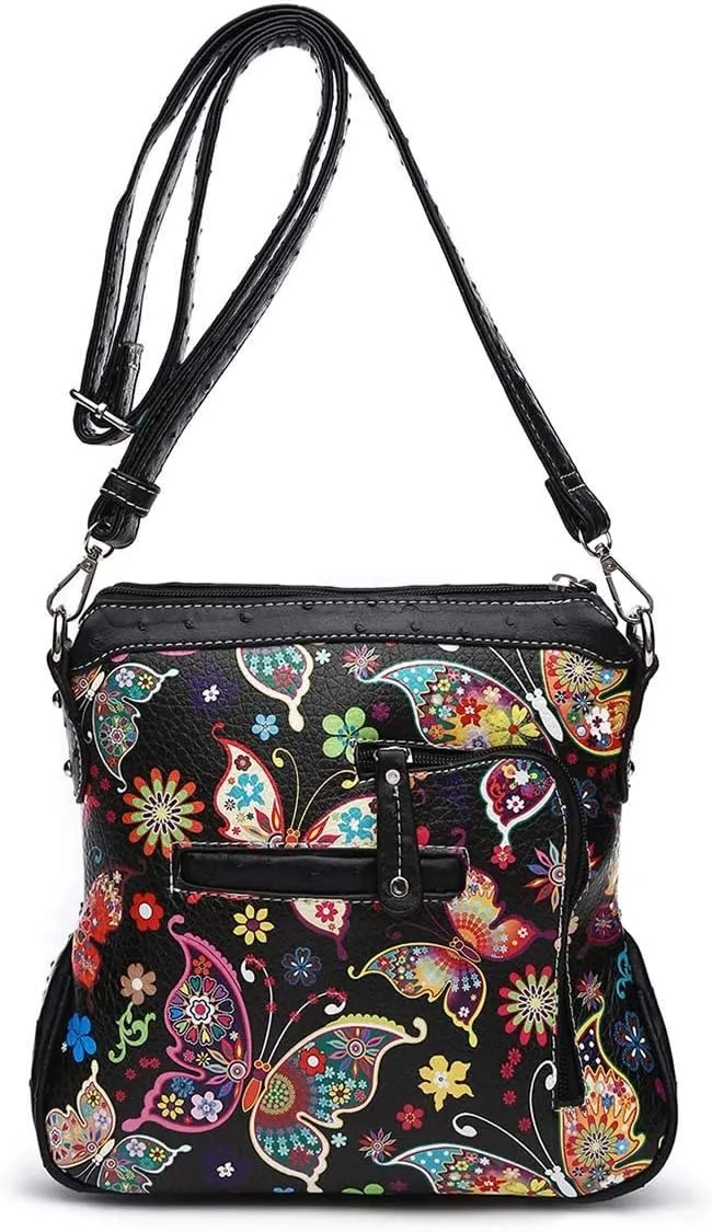 Butterfly Flower Springtime Purse Women Clutch Western CCW Rhinestone Crossbody Handbags With Mini Wallet