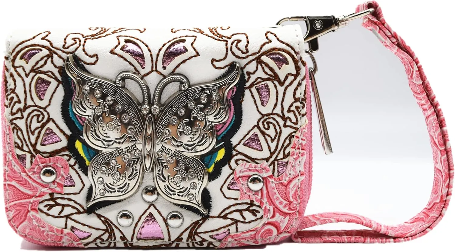 Butterfly Flower Springtime Purse Women Clutch Western CCW Rhinestone Crossbody Handbags With Mini Wallet