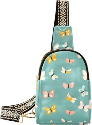 Butterfly Green Mini Crossbody Bag with Full-Print PU Leather Fashion Waist Pack with Adjustable Strap & Card Holder Great for Hiking Fishing Beach Travel & More