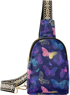 Butterfly Mini Crossbody Bag with Full-Print PU Leather Fashion Waist Pack with Adjustable Strap & Card Holder Great for Hiking Fishing Beach Travel & More