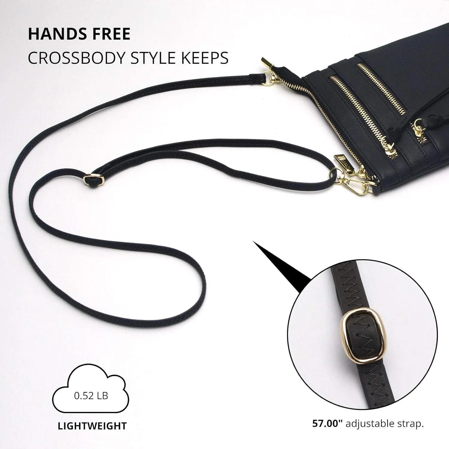 Bveyzi Women's Small Crossbody Purse Multi-Pocket Lightweight Crossover Travel Bag Over The Shoulder with Extra Long Strap