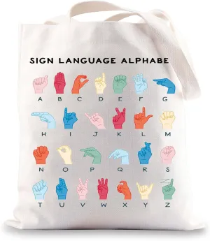 BWWKTOP ASL Teacher Tote Bag American Sign Language Gifts ASL Interpreter Tote Bag Deaf Education Teacher Gifts