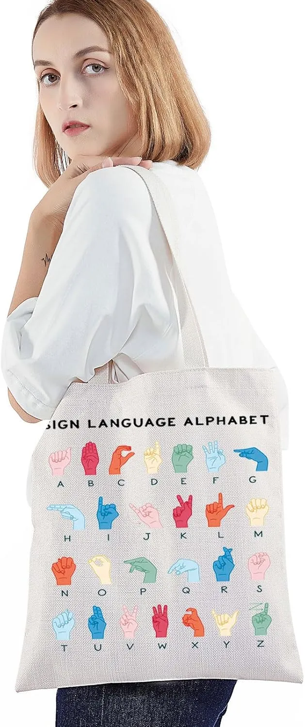 BWWKTOP ASL Teacher Tote Bag American Sign Language Gifts ASL Interpreter Tote Bag Deaf Education Teacher Gifts