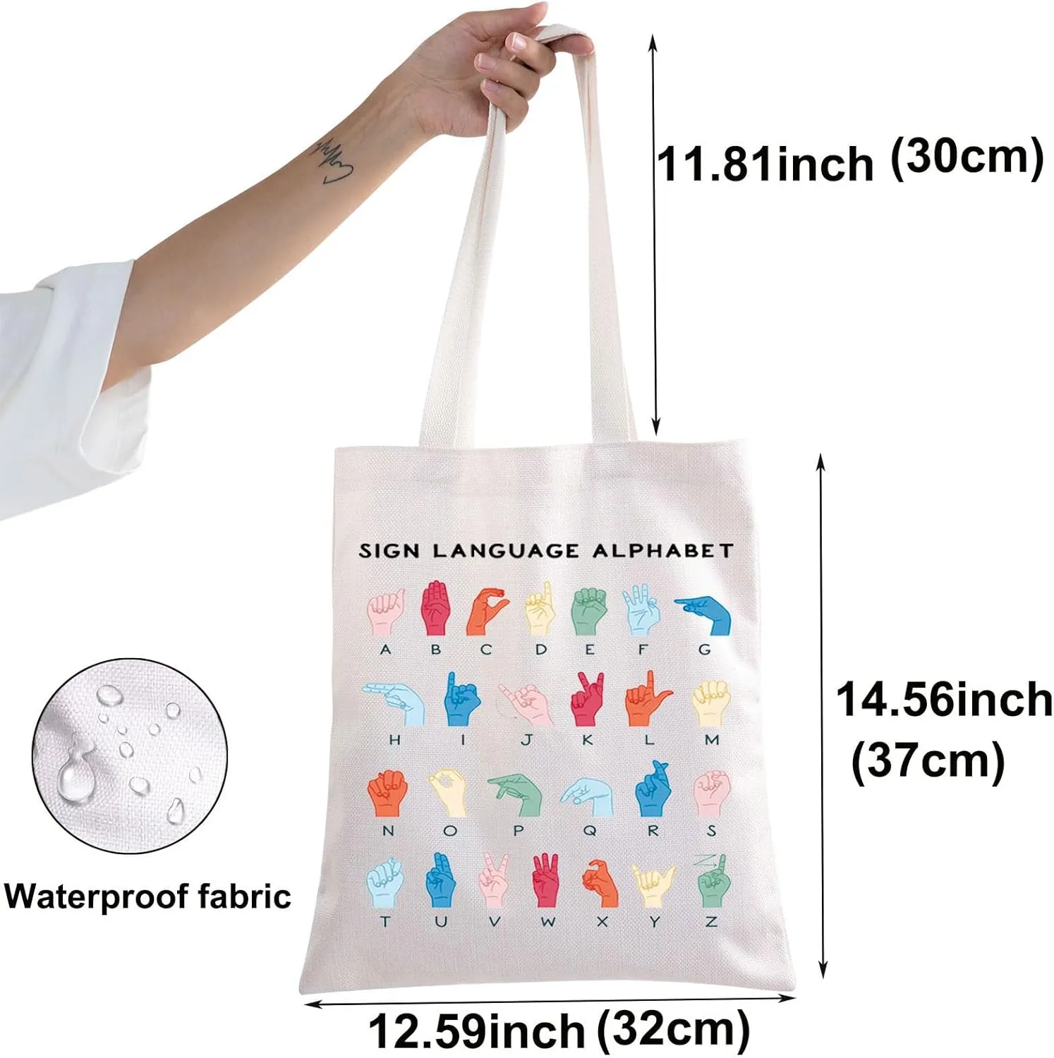 BWWKTOP ASL Teacher Tote Bag American Sign Language Gifts ASL Interpreter Tote Bag Deaf Education Teacher Gifts