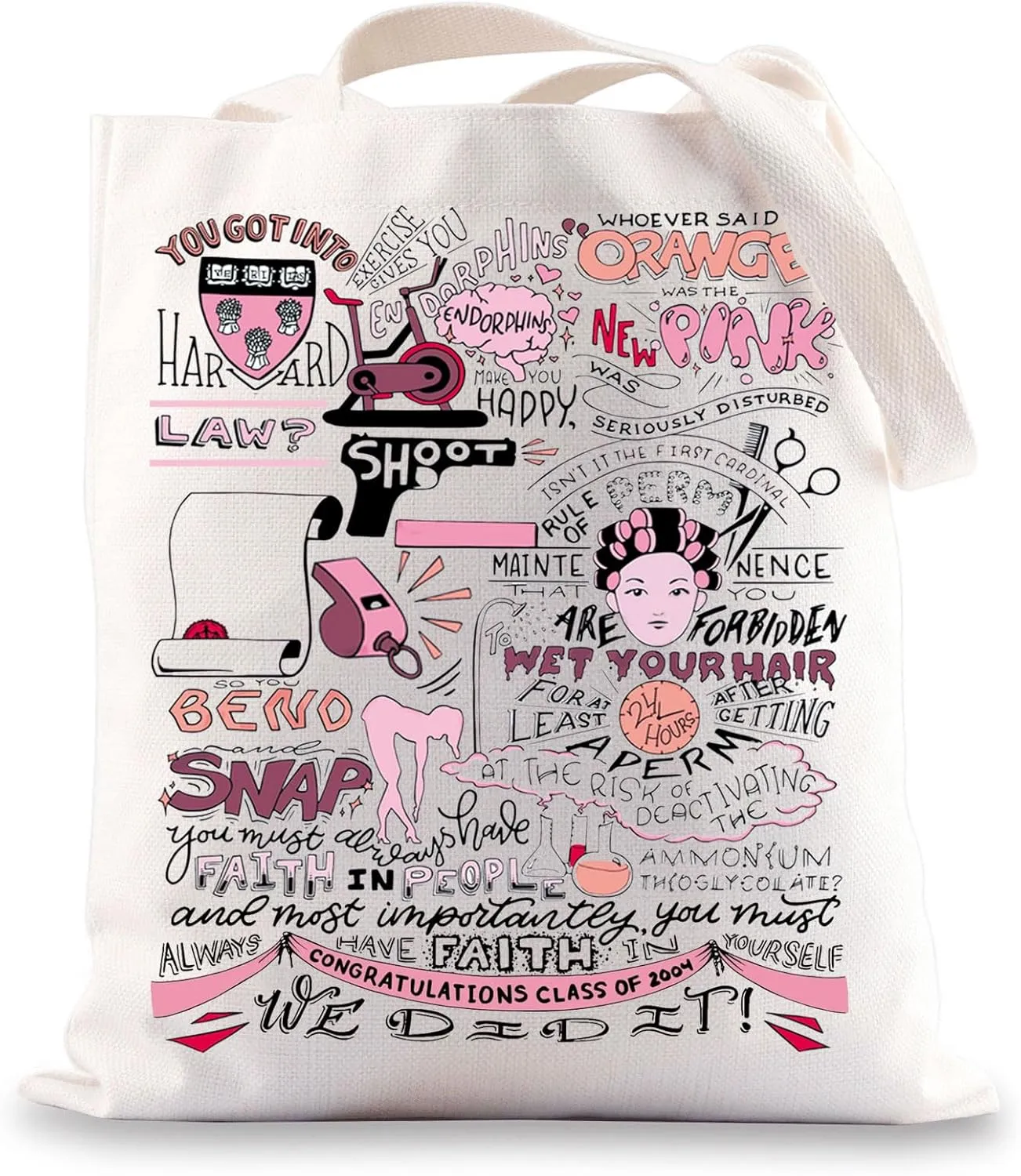 BWWKTOP Elle Woods Canvas Tote Bag Elle Woods Fans Gifts Lawyer Movie Inspired Shoulder Bag For Women