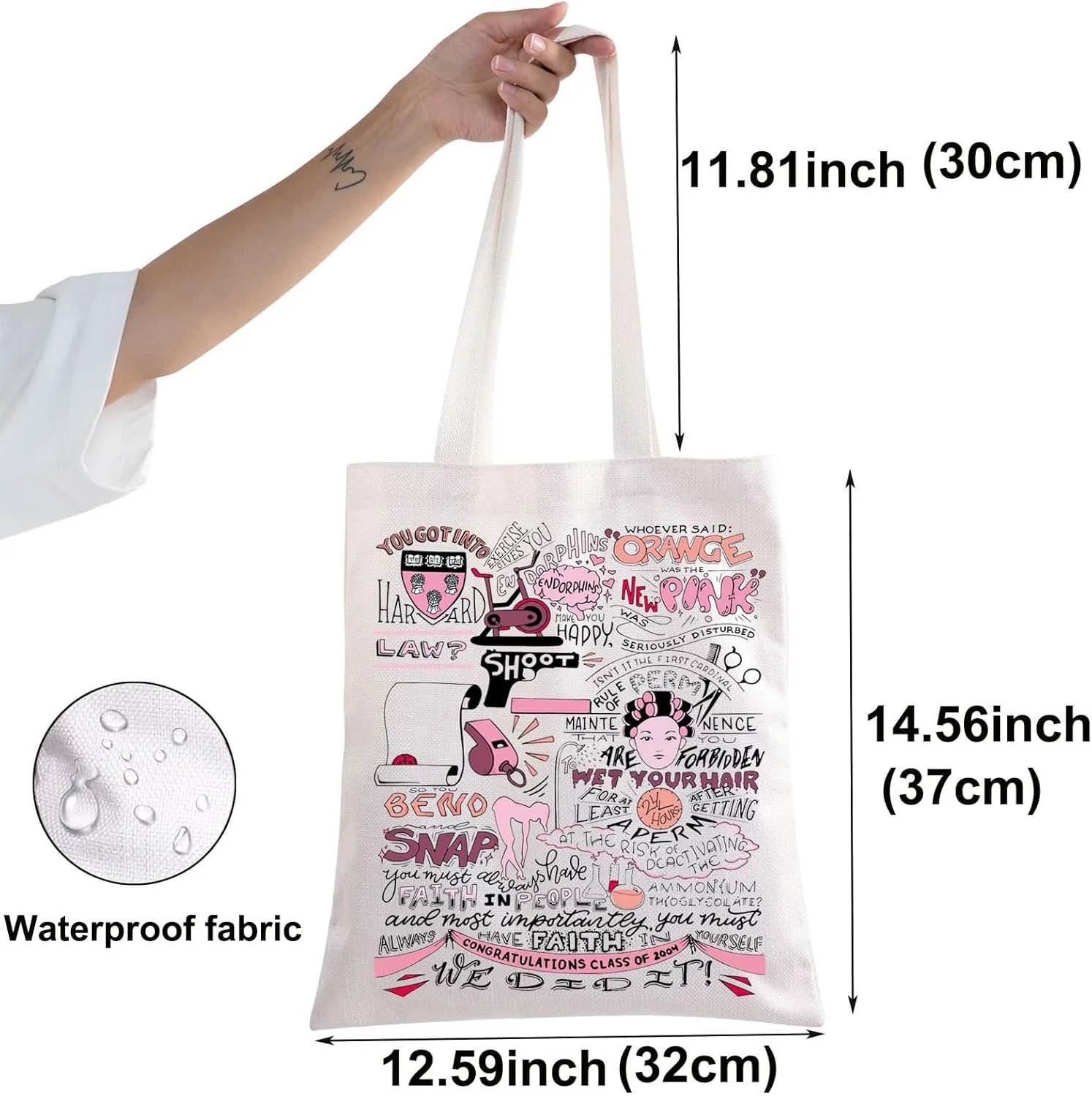 BWWKTOP Elle Woods Canvas Tote Bag Elle Woods Fans Gifts Lawyer Movie Inspired Shoulder Bag For Women