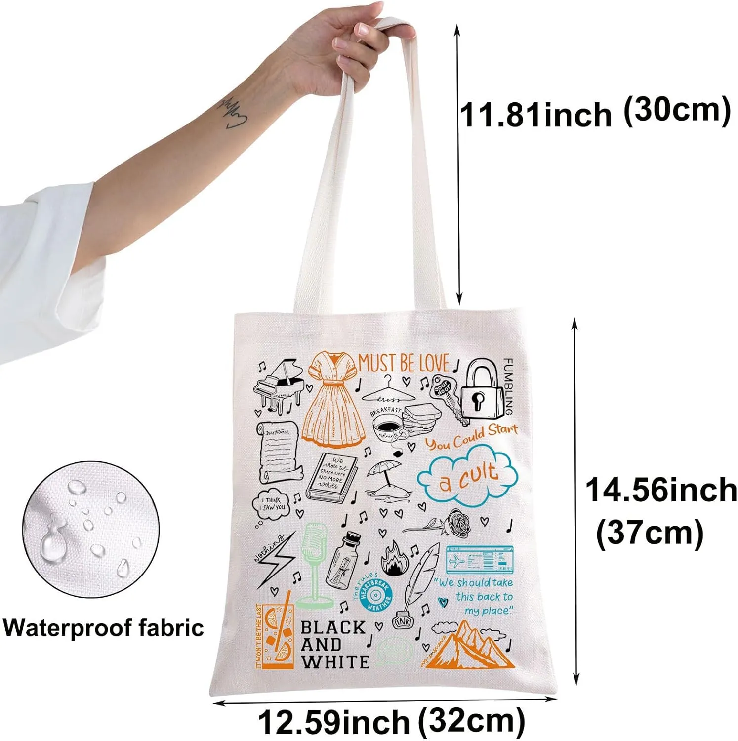 BWWKTOP Singer Lyrics Tote Bag Singer Album Gifts Song Lyrics Inspired Shoulder Bag Singer Merchandise (must be love)