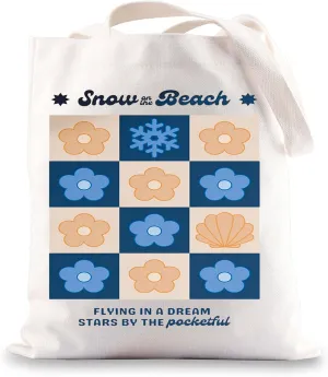 BWWKTOP Song Lyrics Tote Bag Singer Fans Gift Flying In A Dream Stars By The Pocketful Canvas Shoulder Bag (Snow Beach TG)