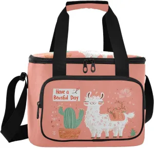 Cactus Llama Coral Insulated Cooler Bag for Women Men Leakproof 24 Can Camping Cooling Bag for Travel Outdoors Trip