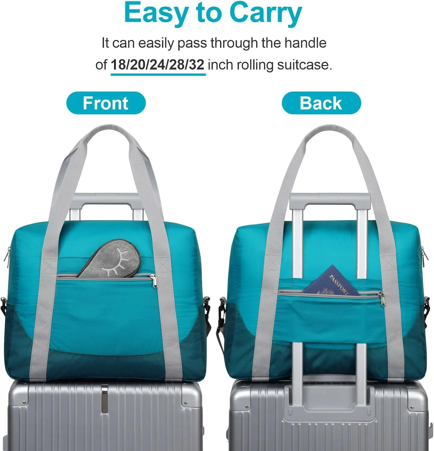 Cambond Spirit Airlines Personal Item Bag 18x14x8 Inch - 30L Lightweight Carry on Personal Item Travel Bag for Short Trip with Shoulder Strap, Compact Underseat Foldable Travel Duffel Bag, Lake Blue