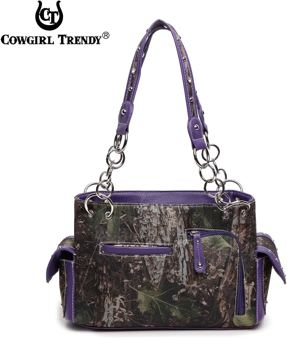 Camouflage Cross Wings Western Style Studded Handbag Tooled Leather Purse Country Women Shoulder Bag Pouch Wallet Set