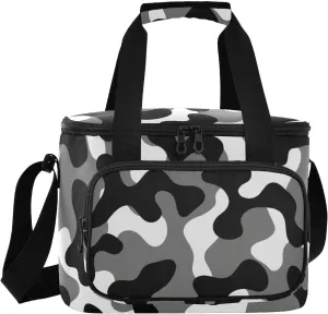 Camouflage Gray Insulated Cooler Bag for Women Men Leakproof 24 Can Camping Cooling Bag for Beach Work Road Trip