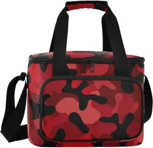 Camouflage Red Insulated Cooler Bag for Women Men Leakproof 24 Can Camping Car Cooler for Grocery Office
