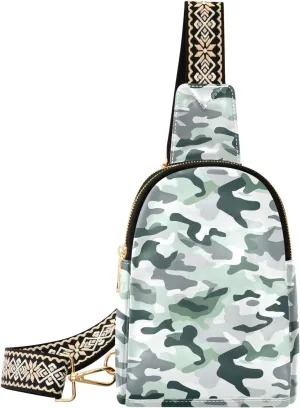 Camouflage Stylish PU Leather Waist Pack Soft Waterproof Crossbody Bag with Metal Hardware Fits Keys Phone Passport for Work Walks Music Fests & Trips