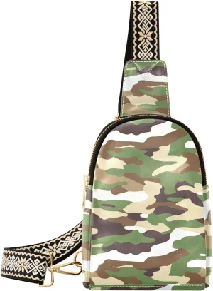 Camouflage Stylish PU Leather Waist Pack Soft Waterproof Crossbody Bag with Metal Hardware Fits Keys Phone Passport for Work Walks Music Fests & Trips