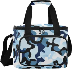 Camouflage White Blue Insulated Cooler Bag for Women Men Leakproof 24 Can Camping Cooler Tote for Beach Hiking Everyday Use