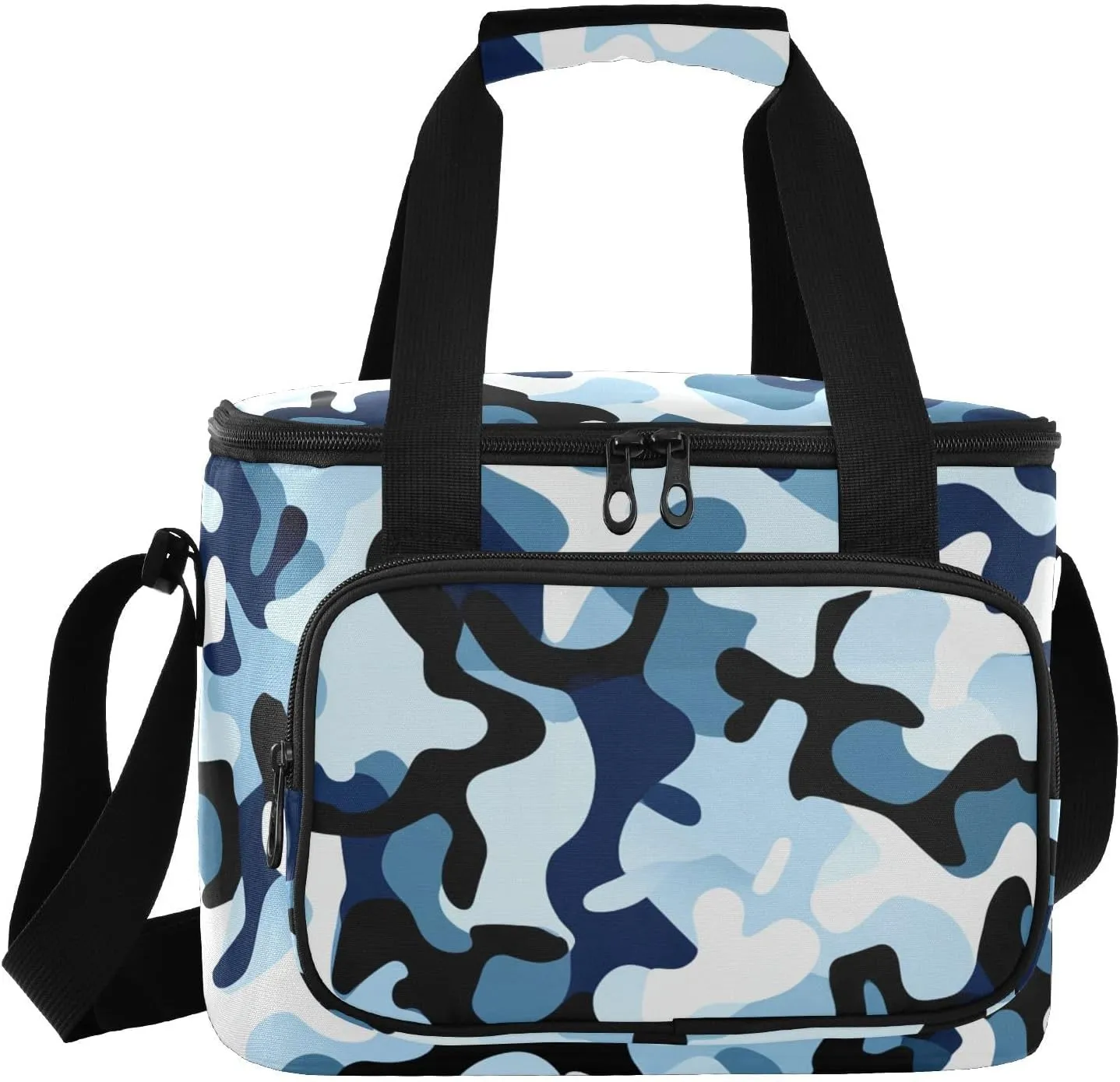 Camouflage White Blue Insulated Cooler Bag for Women Men Leakproof 24 Can Camping Cooler Tote for Beach Hiking Everyday Use